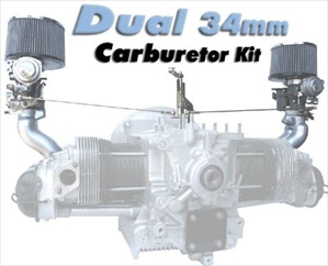 Dual 34mm PDSIT Solex Carb Kit, 1300, 1500, and 1600cc Single Port Upright Engines