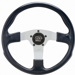 GT Rally 13 1/2" Steering Wheel, 3 Silver Spokes w/Black Grip