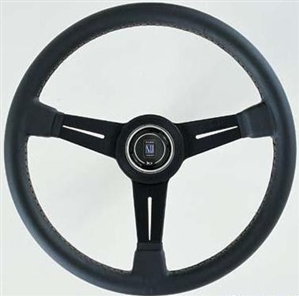 Nardi Classic 360 Steering Wheel, 14", 3 Black Spokes w/Black Leather Grip with White Stitching