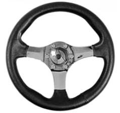 SCAT Motorace GT 13 1/2" Steering Wheel, 3 CHROME Spokes w/Black Leather Grip,  1973 1/2+ Type 1 and 3