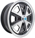 EMPI 914 Alloy Wheel (2.0L Alloy), Reproduction, Gloss Black with Polished Lip, 15 x 5.5", 4 x 130mm, EACH, 9681