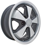 EMPI 911 Alloy Wheel (Fuchs Repro), Matte Black w/Matte Silver, 17 x 7", 5 x 130mm, EACH, 9739
