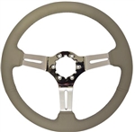 Volante S6 Sport Series Steering Wheel (6 Bolt Pattern), 14", Grey Leather Grip, 3 Slotted Chrome Spokes, ST3012G