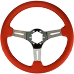Volante S6 Sport Series Steering Wheel (6 Bolt Pattern), 14", Red Leather Grip, 3 Slotted Chrome Spokes, ST3012R