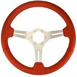 Volante S6 Sport Series Steering Wheel (6 Bolt Pattern), 14", Red Leather Grip, 3 Spokes with Slots, Brushed Finish, ST3014R