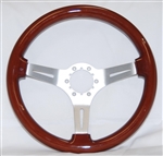 Volante S6 Sport Series Steering Wheel (6 Bolt Pattern), 14", Wood Grip, 3 Spokes with Slots, Brushed Aluminum Finish, ST3027S