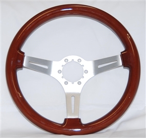 Volante S6 Sport Series Steering Wheel (6 Bolt Pattern), 14", Wood Grip, 3 Spokes with Slots, Brushed Aluminum Finish, ST3027S