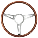 Volante S9 Sebring Steering Wheel (9 Bolt Pattern), 15", Genuine Wood Grip, Polished Aluminum 3 Spoke with Slots, ST3053