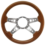 Volante S9 Premium Steering Wheel (9 Bolt Pattern), 14", Walnut Grip, Polished Aluminum 4 Spoke with Holes, ST3082