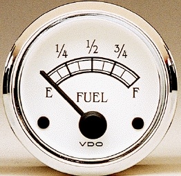 VDO Fuel Gauge, Royale, White Face and Chrome Bezel, 2 1/16"