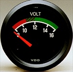 VDO Voltmeter, Cockpit, Black Face, 2 1/16"