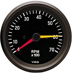 VDO Tachometer, Cockpit, Black Face, 7000 RPM, 3 1/8"
