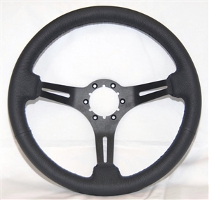 Volante S6 Sport Series Steering Wheel (6 Bolt Pattern), 14", Black Leather Grip, 3 Slotted Black Spokes, ST3060B