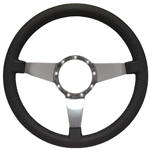 Volante S9 Premium Steering Wheel (9 Bolt Pattern), 14", Black Leather Grip, Polished Aluminum 3 Spoke with Solid Spokes, ST3087