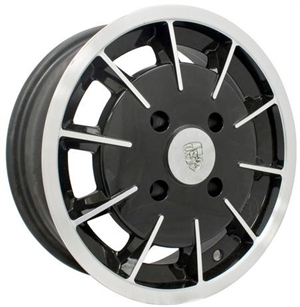 EMPI Gasser Wheel, Gloss Black with Polished Lip, 15 x 5.5", 4 x 130mm, EACH, 10-1080
