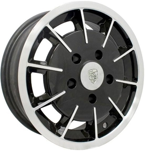 EMPI Gasser Wheel, Gloss Black with Polished Lip, 15 x 5.5", 5 x 130mm, EACH, 10-1081
