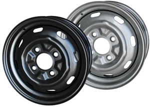 Steel Wheel, 4 x 130mm (1968 and Later Type 1 and 3 with 4 Lug Wheels), 15 x 4.5", OEM VW, BLACK, Set of 4, 111-601-025B