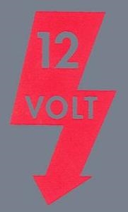 "12 VOLT" Door Jamb Sticker, Fits on Rear of Door Jam, Fits 1967+ Beetle, Ghia, THING, Bus, and Type 3, Red with White Lettering