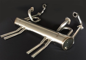 Vintage Speed Stainless Steel Abarth 4 Tip Style Muffler (Exhaust Outlets BELOW Rear Apron), 38mm (1 1/2") Primaries (150hp rated), Type 1 Engines in Beetle, Super Beetle, and Karmann Ghia, 155-203-38451