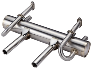Vintage Speed Stainless Steel Muffler, 50.8mm (2") Twin Pipes, Porsche 356 with Stock Heater Boxes, 155-356-05101