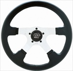 GT Rally 14" Steering Wheel, 4 Silver Spokes w/Black Grip