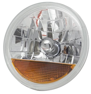 7" Headlight Assembly for H4 Halogen Conversion (Bulbs NOT included), LHD Cars ONLY, Diamond-Cut Lens with Built In Amber Turn Signals, PAIR