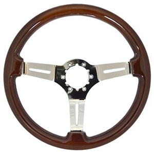 Volante S6 Sport Series Steering Wheel (6 Bolt Pattern), 14", Wood Grip, 3 Slotted Chrome Spokes, ST3011