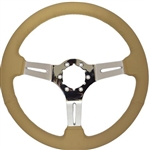 Volante S6 Sport Series Steering Wheel (6 Bolt Pattern), 14", Tan Leather Grip, 3 Slotted Chrome Spokes, ST3012T