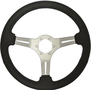 Volante S6 Sport Series Steering Wheel (6 Bolt Pattern), 14", Black Leather Grip, 3 Spokes with Slots, Brushed Finish, ST3014B