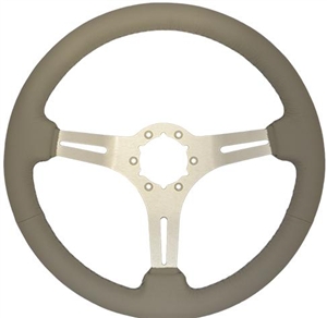 Volante S6 Sport Series Steering Wheel (6 Bolt Pattern), 14", Grey Leather Grip, 3 Spokes with Slots, Brushed Finish, ST3014G