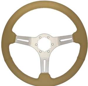 Volante S6 Sport Series Steering Wheel (6 Bolt Pattern), 14", Tan Leather Grip, 3 Spokes with Slots, Brushed Finish, ST3014T