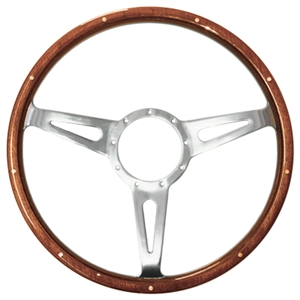 Volante S9 Sebring Steering Wheel (9 Bolt Pattern), 15", Genuine Wood Grip, Polished Aluminum 3 Spoke with Slots, ST3053