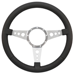 Volante S9 Premium Steering Wheel (9 Bolt Pattern), 14", Black Leather Grip, Polished Aluminum 3 Spoke with Holes, ST3056