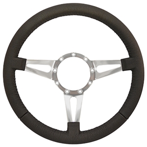 Volante S9 Premium Steering Wheel (9 Bolt Pattern), 14", Black Leather Grip, Polished Aluminum 3 Spoke with Slots, ST3059