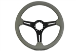 Volante S6 Sport Series Steering Wheel (6 Bolt Pattern), 14", Grey Leather Grip, 3 Slotted Black Spokes, ST3060G