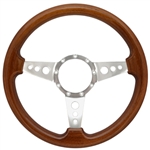 Volante S9 Premium Steering Wheel (9 Bolt Pattern), 14", Walnut Grip, Polished Aluminum 3 Spoke with Holes, ST3076