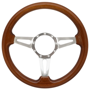 Volante S9 Premium Steering Wheel (9 Bolt Pattern), 14", Walnut Grip, Polished Aluminum 3 Spoke with Slots, ST3078
