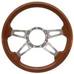 Volante S9 Premium Steering Wheel (9 Bolt Pattern), 14", Walnut Grip, Polished Aluminum 4 Spoke with Slots, ST3080