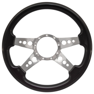 Volante S9 Premium Steering Wheel (9 Bolt Pattern), 14", Blackwood Grip, Polished Aluminum 4 Spoke with Holes, ST3081