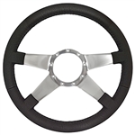 Volante S9 Premium Steering Wheel (9 Bolt Pattern), 14", Black Leather Grip, Polished Aluminum 4 Spoke with Solid Spokes, ST3088