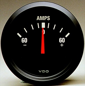 VDO Ammeter, 60 Amp, Cockpit, 2 1/16", Black Face, V190031