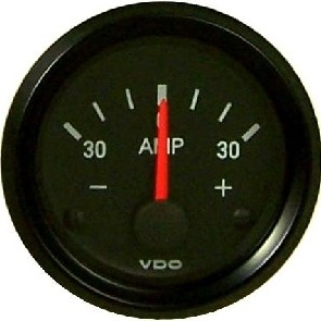 VDO Ammeter, 30 Amp, Cockpit, 2 1/16", Black Face