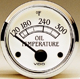 VDO 300F Oil Temp Gauge, Royale, White Face with Chrome Bezel, 2 1/16"