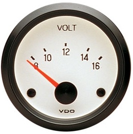 VDO Voltmeter, Cockpit, White Face, 2 1/16"