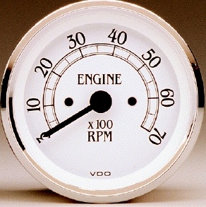 VDO Tachometer, Royale, White Face, 7000 RPM, 3 3/8"